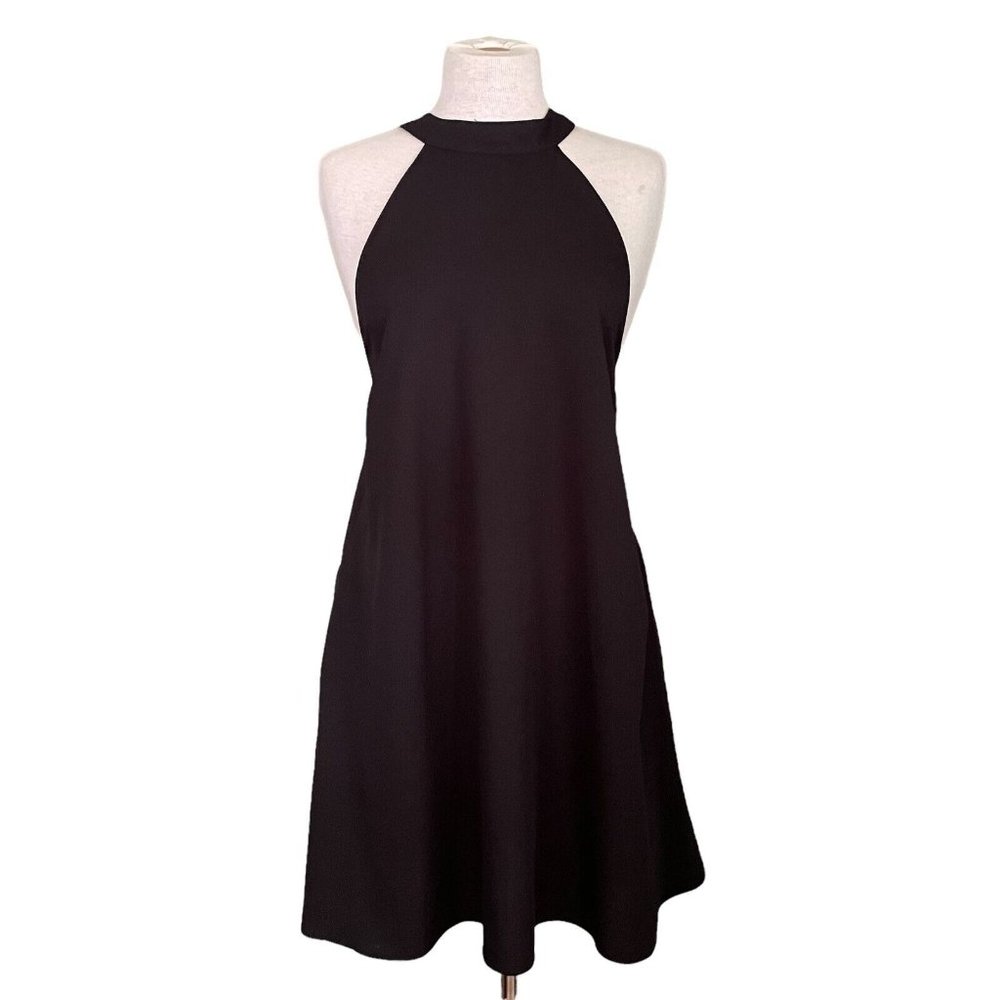 Lulus Black Halter Mini Dress Womens XL Open Back Tie Neck Pockets Sundress